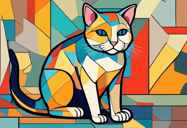 Cubismo,Cubismo, Animal, gato, no humanos, gato, enfoque animal, solo, ojos azules, animal, cuerpo completo