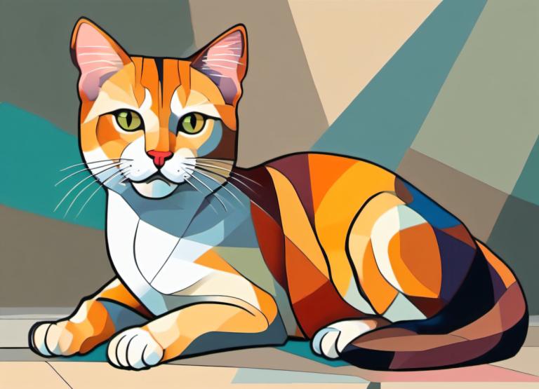 Cubism,Cubism, Animal, cat, no humans, animal focus, cat, green eyes, on side, looking at viewer, animal