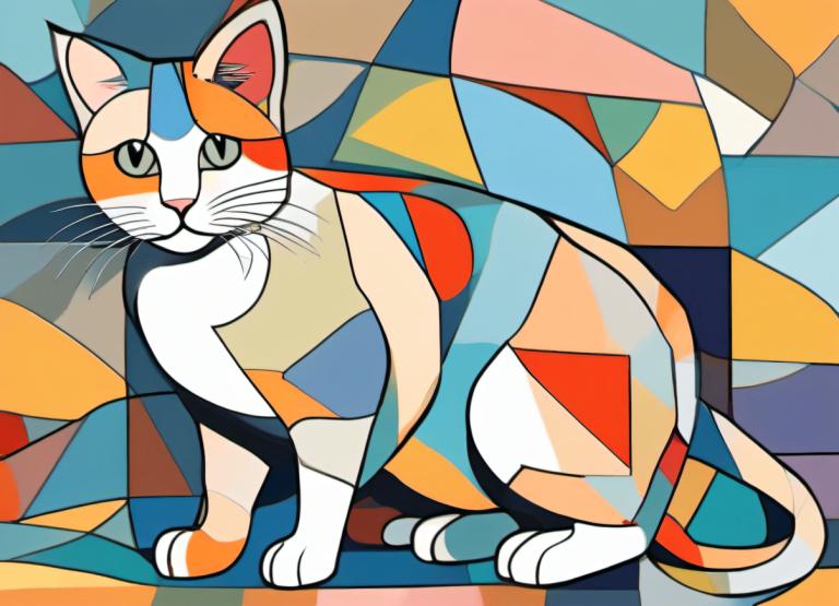 Cubism,Cubism, Animal, cat, no humans, cat, animal focus, solo, full body, pokemon (creature), black eyes