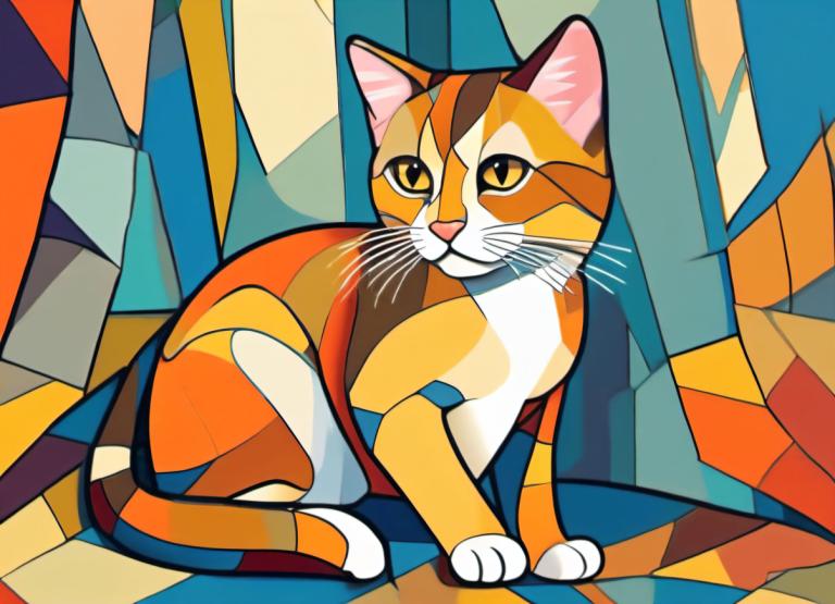 Cubism,Cubism, Animal, cat, no humans, animal focus, cat, animal, solo, yellow eyes, sitting, on side