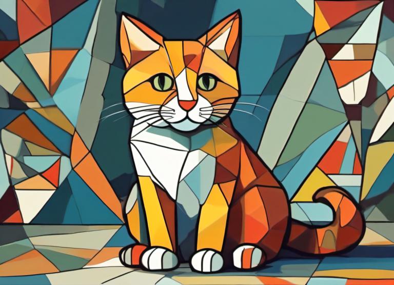 Cubism,Cubism, Animal, cat, no humans, animal focus, cat, solo, looking at viewer, pokemon (creature)