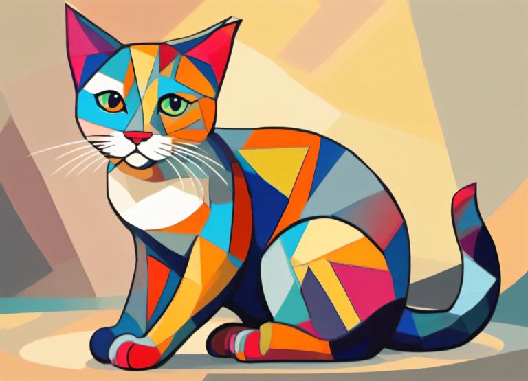 Cubism,Cubism, Animal, cat, cat, no humans, solo, green eyes, animal focus, looking at viewer, full body