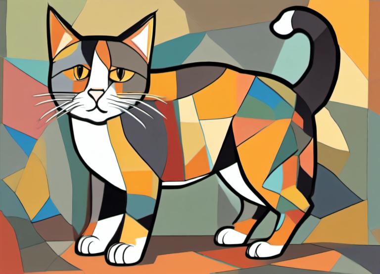 Cubism,Cubism, Animal, cat, no humans, cat, solo, animal focus, full body, standing, pokemon (creature)