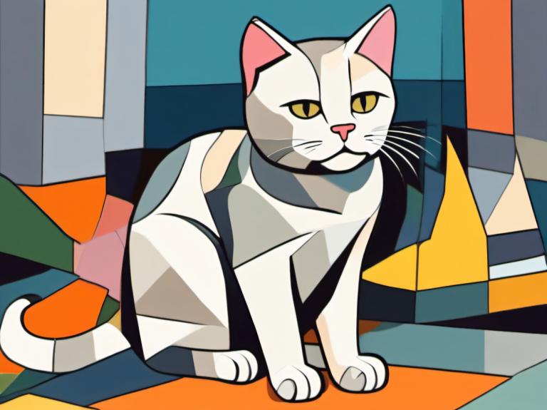 Cubism,Cubism, Animal, cat, no humans, cat, animal focus, solo, animal, looking at viewer, full body