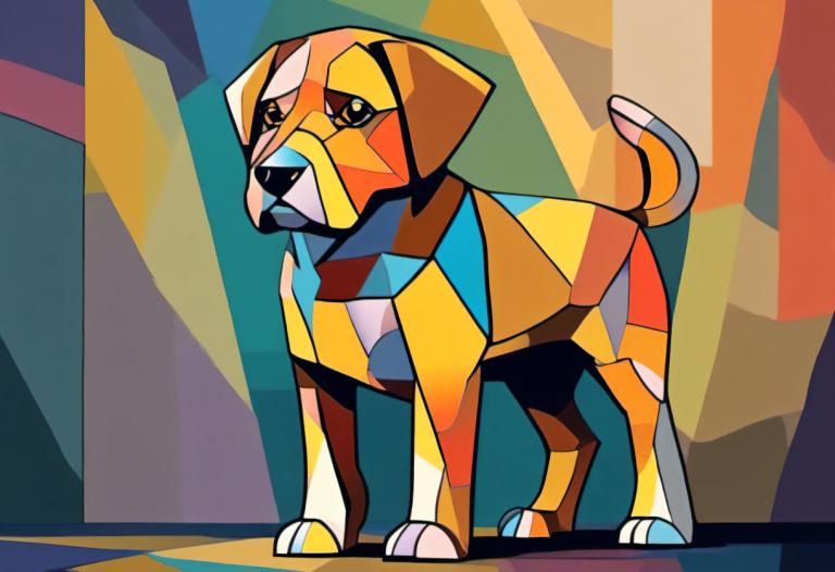 Cubism,Cubism, Animal, dog, no humans, dog, pokemon (creature), solo, full body, standing, animal focus