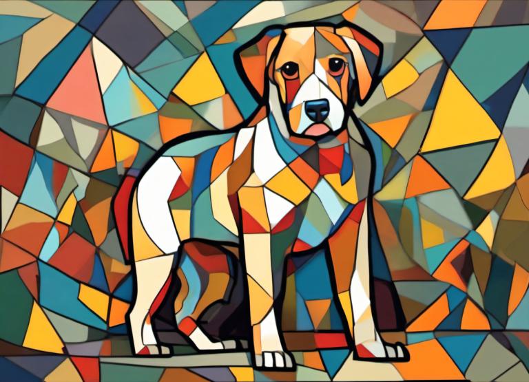 Cubism,Cubism, Animal, dog, no humans, dog, animal focus, solo, pokemon (creature), tongue, colorful