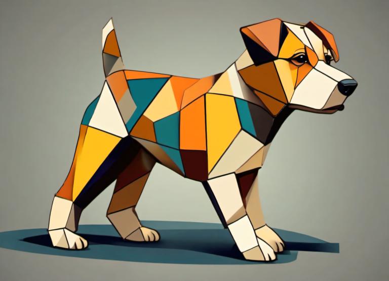 Cubism,Cubism, Animal, dog, no humans, grey background, pokemon (creature), solo, full body, standing