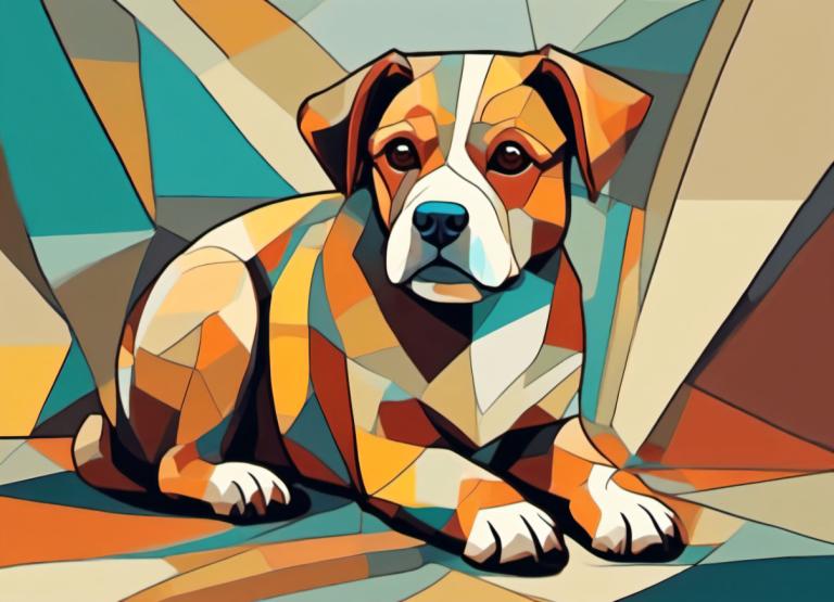 Cubism,Cubism, Animal, dog, no humans, dog, animal focus, solo, looking at viewer, pokemon (creature)