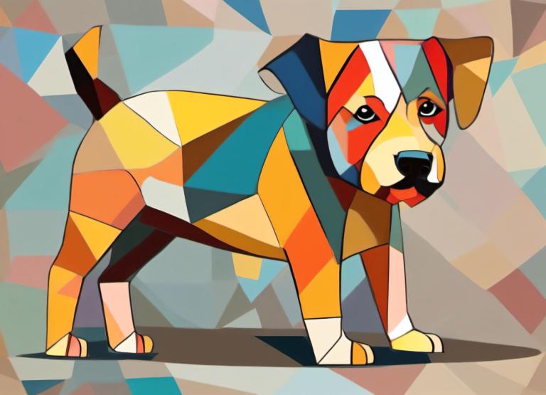 Cubism,Cubism, Animal, dog, no humans, dog, animal focus, solo, black eyes, full body, pokemon (creature)