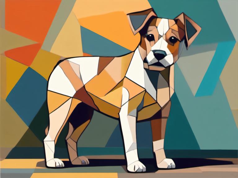 Cubism,Cubism, Animal, dog, no humans, dog, solo, pokemon (creature), standing, animal focus, full body