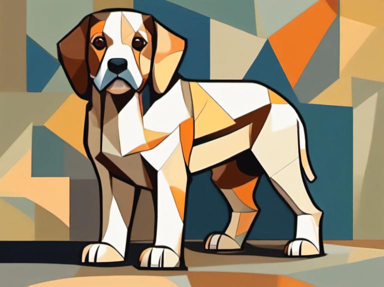 Cubism,Cubism, Animal, dog, no humans, dog, animal focus, solo, full body, tongue, looking at viewer