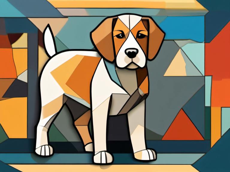 Cubism,Cubism, Animal, dog, no humans, dog, animal focus, black eyes, solo, full body, looking at viewer