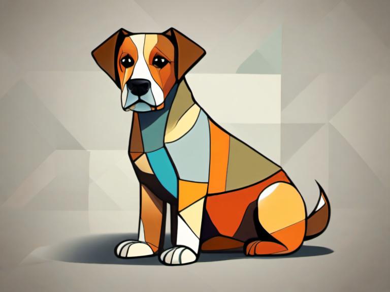 Cubism,Cubism, Animal, dog, dog, no humans, solo, animal focus, full body, grey background, black eyes