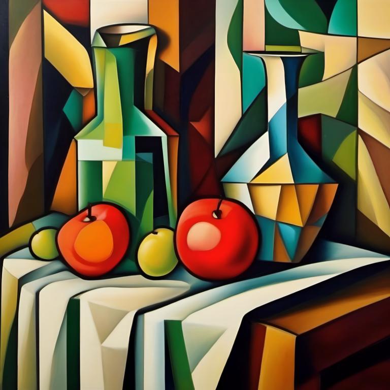 Cubism,Cubism, Still life, still life, fruit, no humans, food, solo, still life, apple, close-up