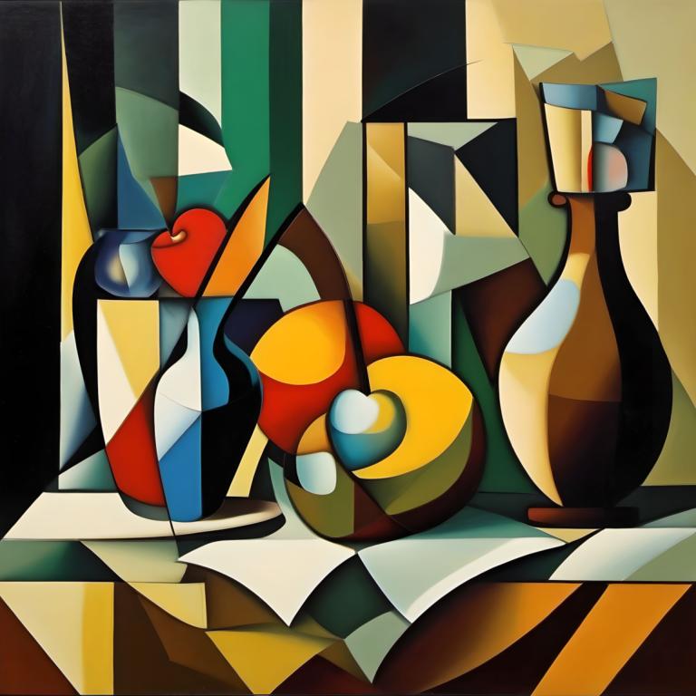 Cubisme,Cubisme, Nature morte, nature morte, solo, pas d'humains, cœur, bouteille, Pokémon (créature)