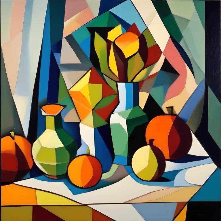 Cubism,Cubism, Still life, still life, no humans, solo, pokemon (creature), stained glass, fruit