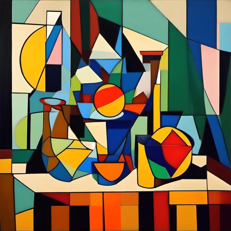 Cubism,Cubism, Still life, still life, no humans, solo, stained glass, colorful, abstract, window