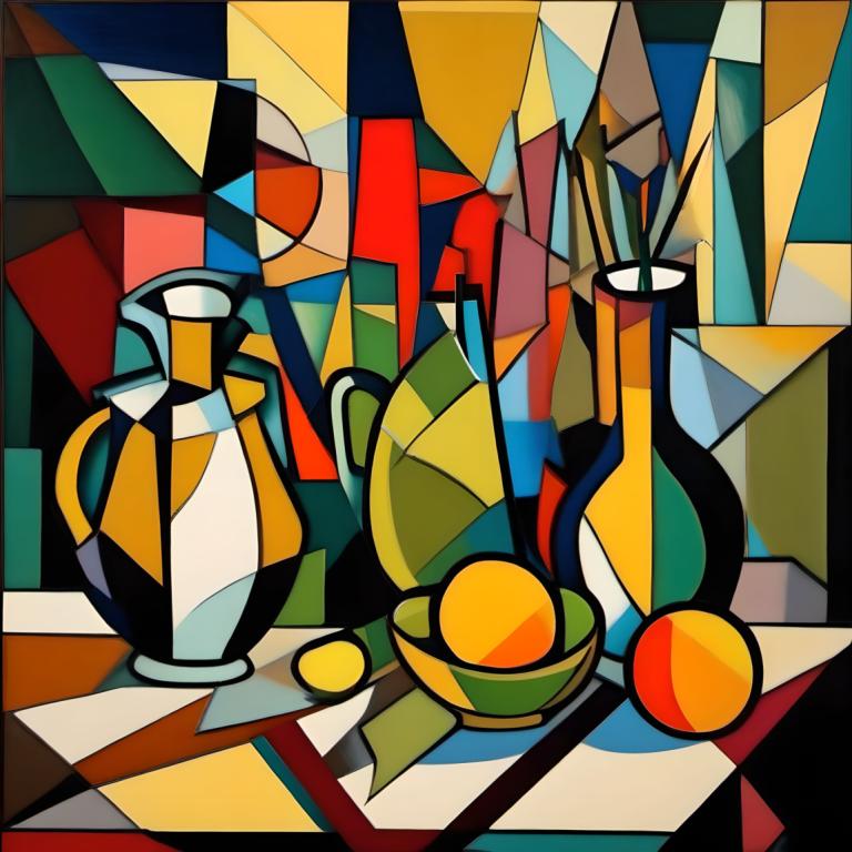 Cubism,Cubism, Still life, still life, no humans, pokemon (creature), solo, stained glass, border, full body