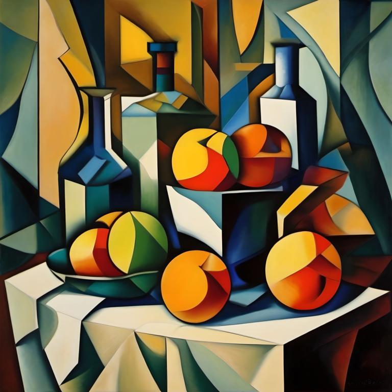 Cubism,Cubism, Still life, still life, no humans, weapon, sword, solo, fruit, close-up