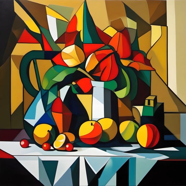 Cubism,Cubism, Still life, still life, no humans, pokemon (creature), solo, fruit, food, crystal