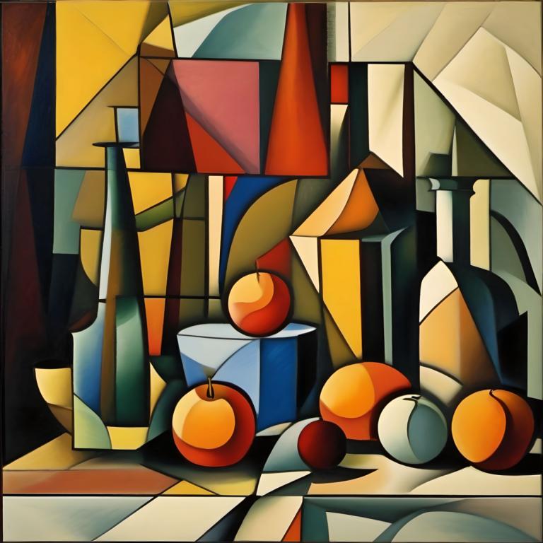 Cubism,Cubism, Still life, still life, no humans, fruit, food, apple, window, solo, indoors