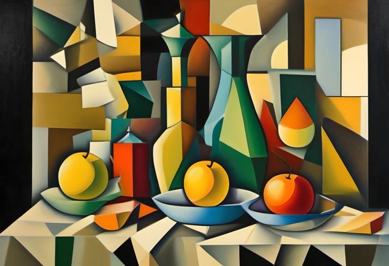 Cubism,Cubism, Still life, still life, no humans, food, fruit, solo, pokemon (creature), apple, full body