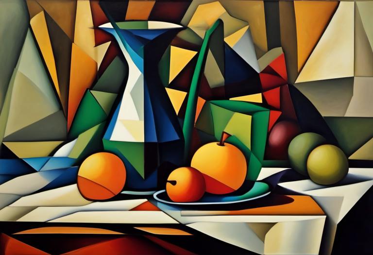 Cubism,Cubism, Still life, still life, no humans, fruit, solo, food, pokemon (creature), close-up