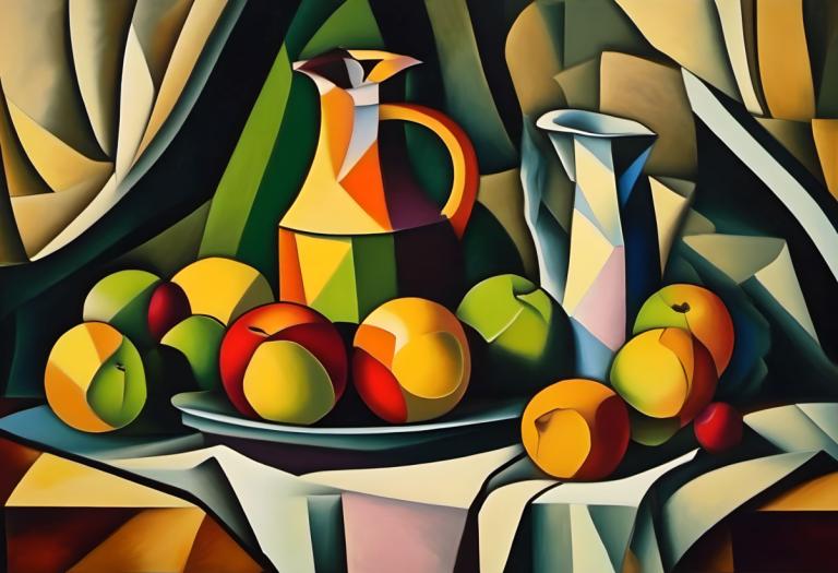 Cubism,Cubism, Still life, still life, no humans, food, fruit, solo, pokemon (creature), apple, holding