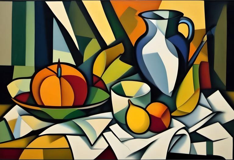 Cubism,Cubism, Still life, still life, no humans, solo, pokemon (creature), fruit, food, looking at viewer