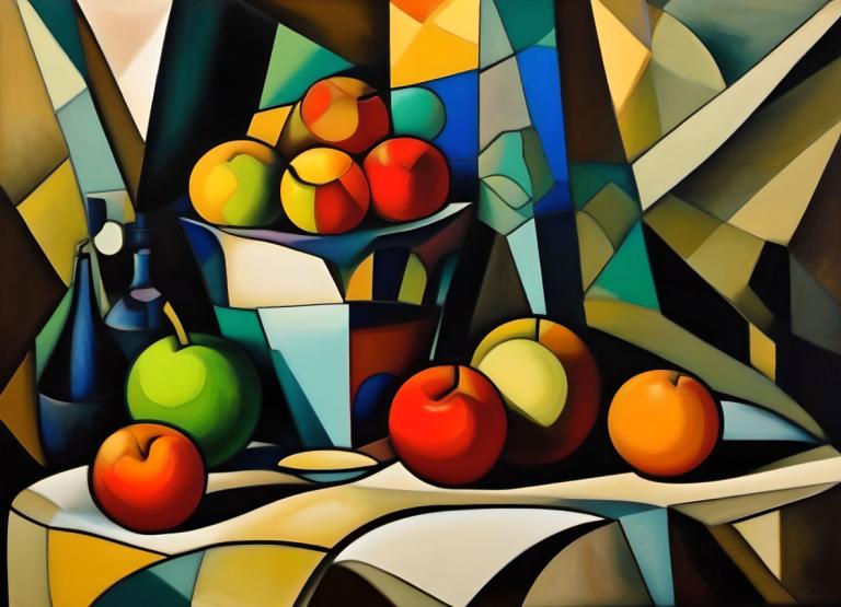 Cubism,Cubism, Still life, still life, fruit, food, no humans, apple, solo