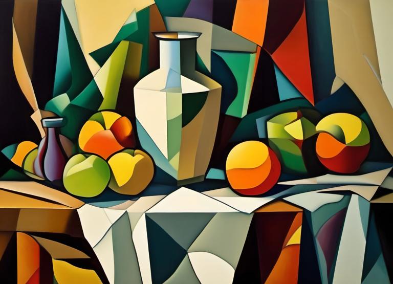 Cubism,Cubism, Still life, still life, no humans, fruit, solo, pokemon (creature), food, close-up