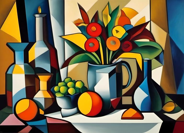 Cubism,Cubism, Still life, still life, no humans, solo, pokemon (creature), plant, vase, flower, full body