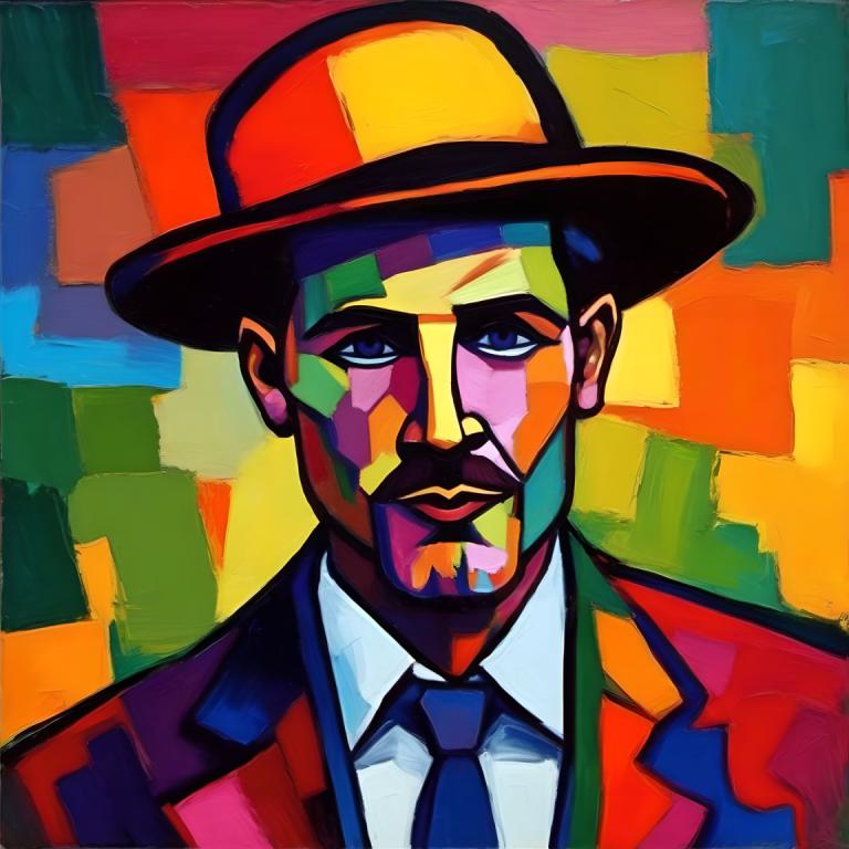 Fauvism,Fauvism, People, man, 1boy, male focus, solo, hat, necktie, colorful, formal, shirt