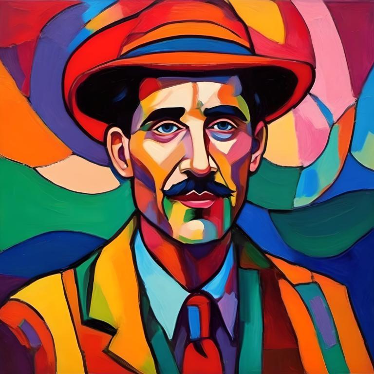 Fauvism,Fauvism, People, man, 1boy, male focus, hat, necktie, solo, clown, facial hair, mustache, red necktie