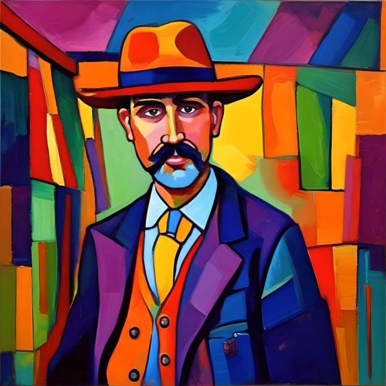 Fauvism,Fauvism, människor, man, 1 pojke, manligt fokus, solo, ansiktshår, hatt, slips, mustasch, skjorta