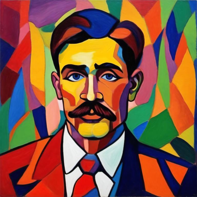 Fauvism,Fauvism, People, man, 1boy, male focus, solo, necktie, formal, shirt, red necktie, facial hair