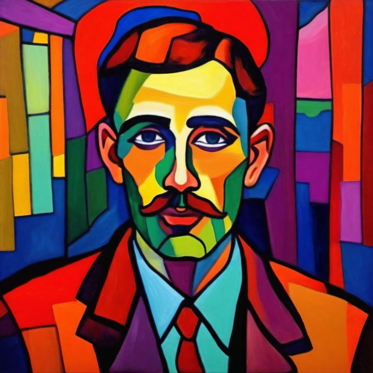 Fauvism,Fauvism, People, man, solo, male focus, 1boy, necktie, shirt, facial hair, red necktie