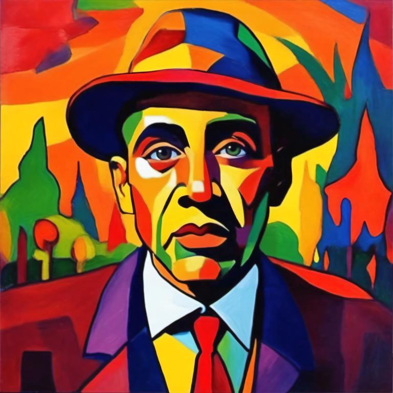 Fauvism,Fauvism, People, man, 1boy, hat, male focus, necktie, solo, formal, suit, clown, red necktie