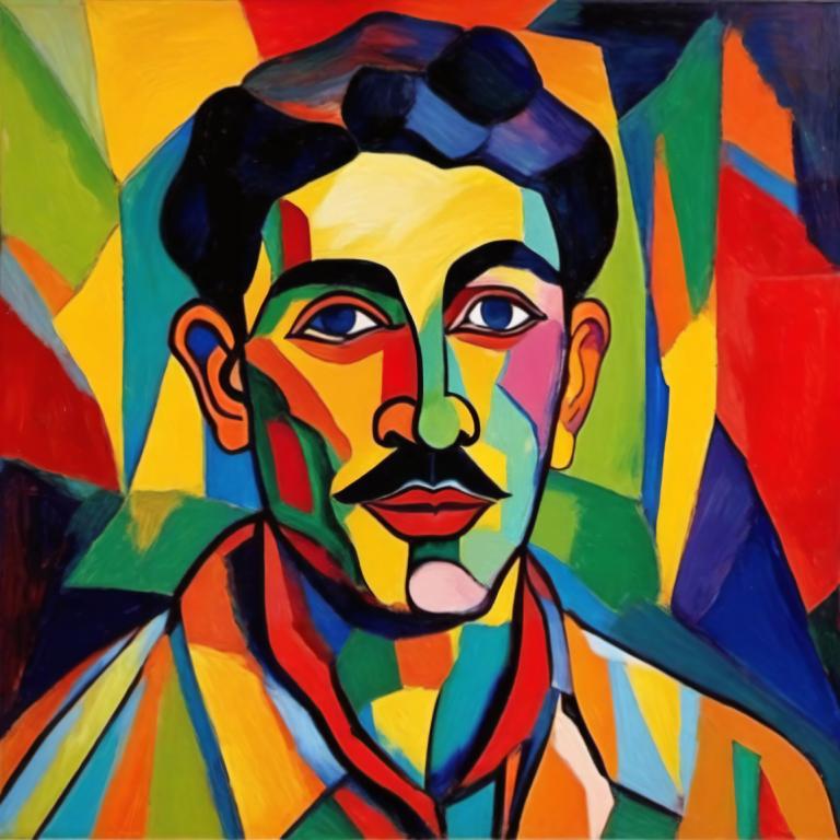 Fauvism,Fauvism, People, man, 1boy, male focus, solo, clown, multicolored clothes, facepaint, black hair