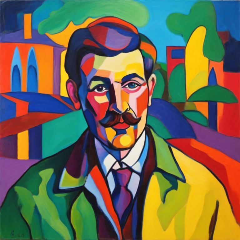 Fauvism,Fauvism, People, man, solo, 1boy, male focus, facial hair, necktie, shirt, mustache, collared shirt