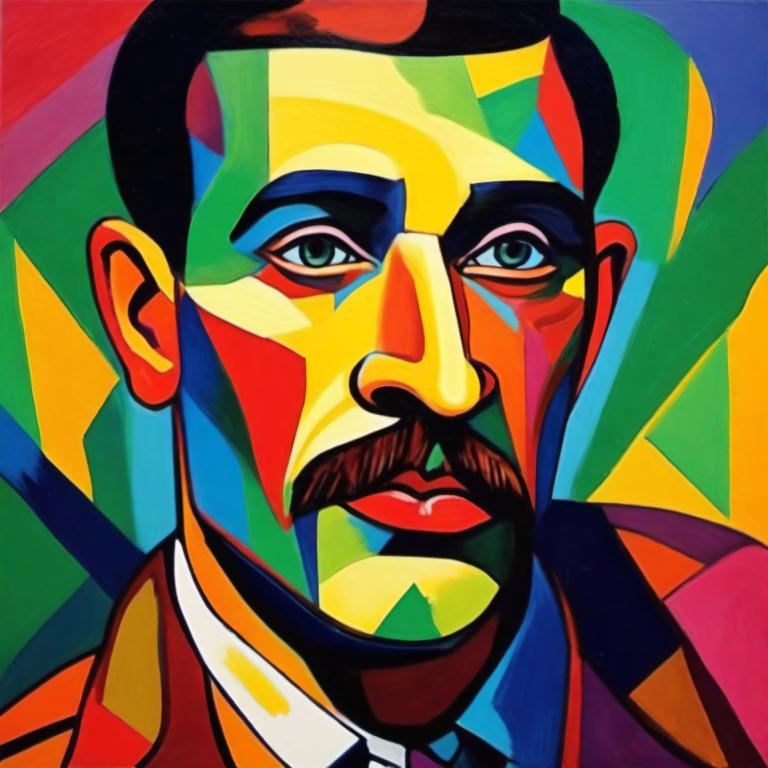 Fauvism,Fauvism, People, man, 1boy, male focus, facial hair, solo, mustache, clown, colorful