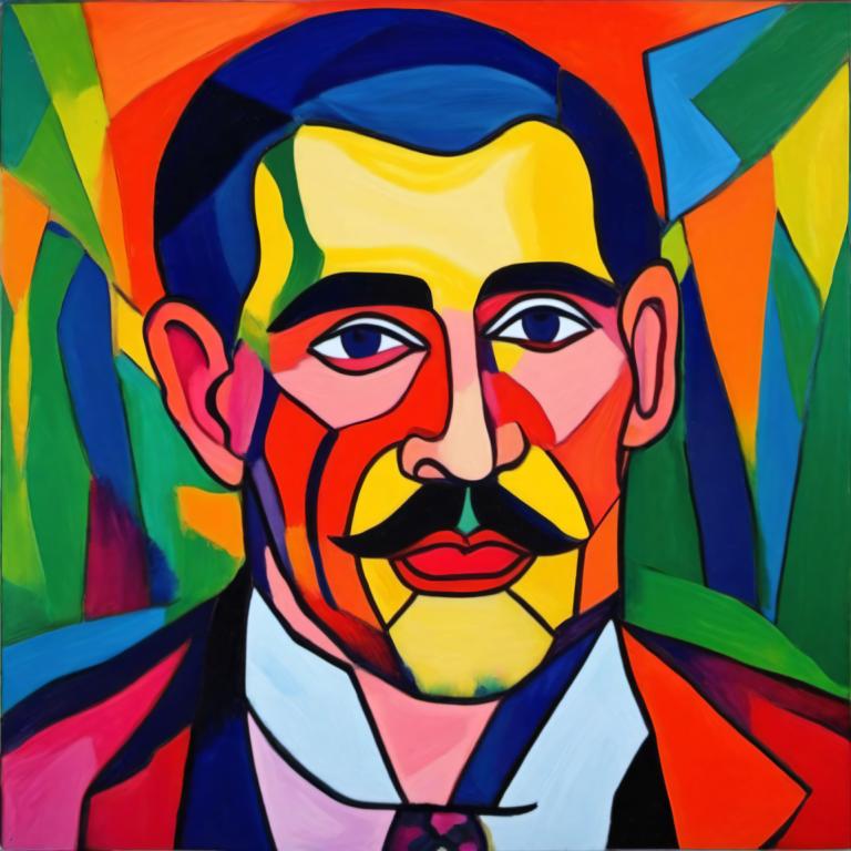 Fauvism,Fauvism, People, man, 1boy, male focus, solo, facial hair, clown, looking at viewer, mustache