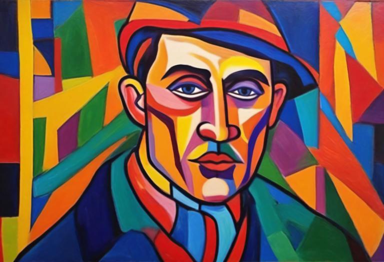 Fauvism,Fauvism, People, man, solo, 1boy, male focus, hat, clown, colorful, blue eyes