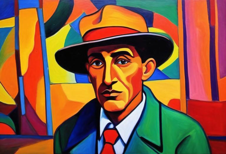 Fauvism,Fauvism, People, man, 1boy, hat, male focus, necktie, solo, green jacket, formal, suit, red necktie