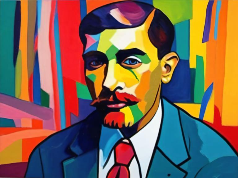 Fauvism,Fauvism, People, man, 1boy, solo, male focus, necktie, facial hair, formal, shirt, suit, red necktie