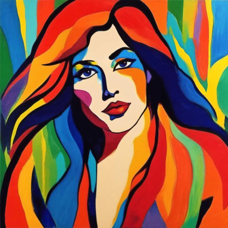 Fauvism,Fauvism, People, woman, 1girl, solo, colorful, makeup, long hair, multicolored hair, rainbow hair