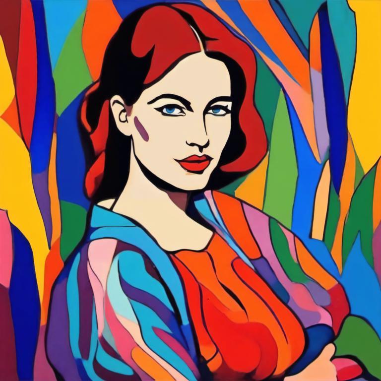 Fauvism,Fauvism, People, woman, 1girl, solo, blue eyes, upper body, red hair, looking at viewer, red lips