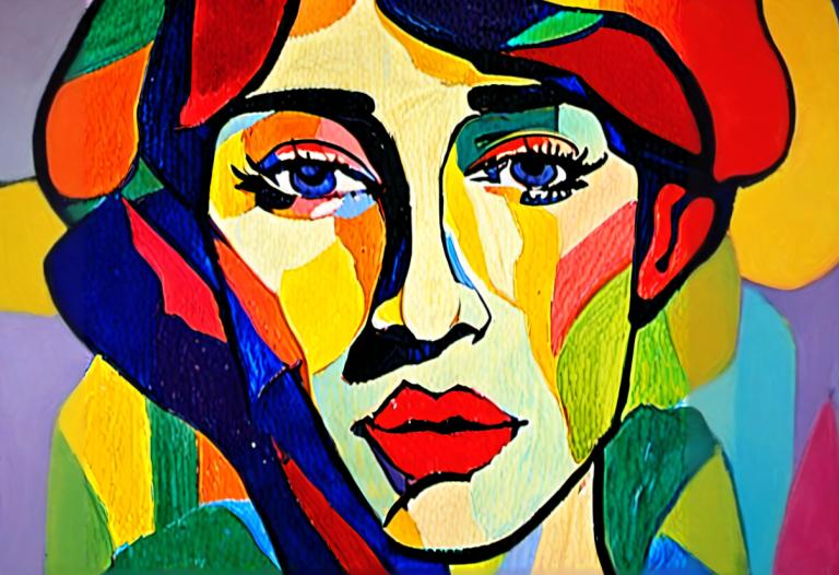 Fauvism,Fauvism, People, woman, hat, blue eyes, colorful, makeup, red headwear, clown, parody