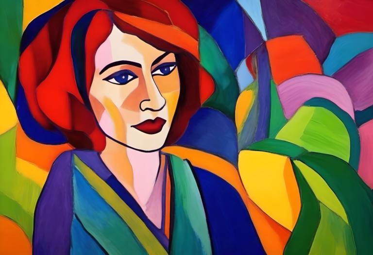 Fauvism,Fauvism, People, woman, 1girl, solo, facepaint, blue eyes, red hair, japanese clothes, makeup, kimono