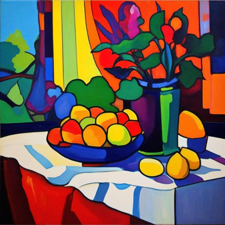 Fauvism,Fauvism, Still life, still life, no humans, plant, fruit, food, window, indoors, tree, still life